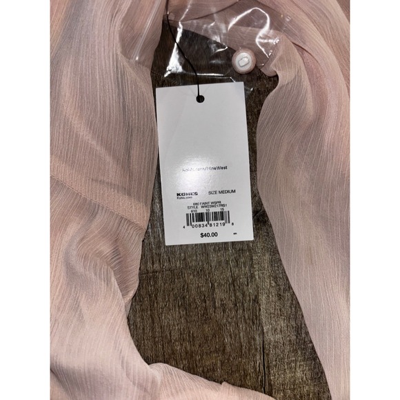 Nine West Womens Pink Pleated V-Neck Balloon Sleeve Peplum Blouse M - Picture 3 of 5